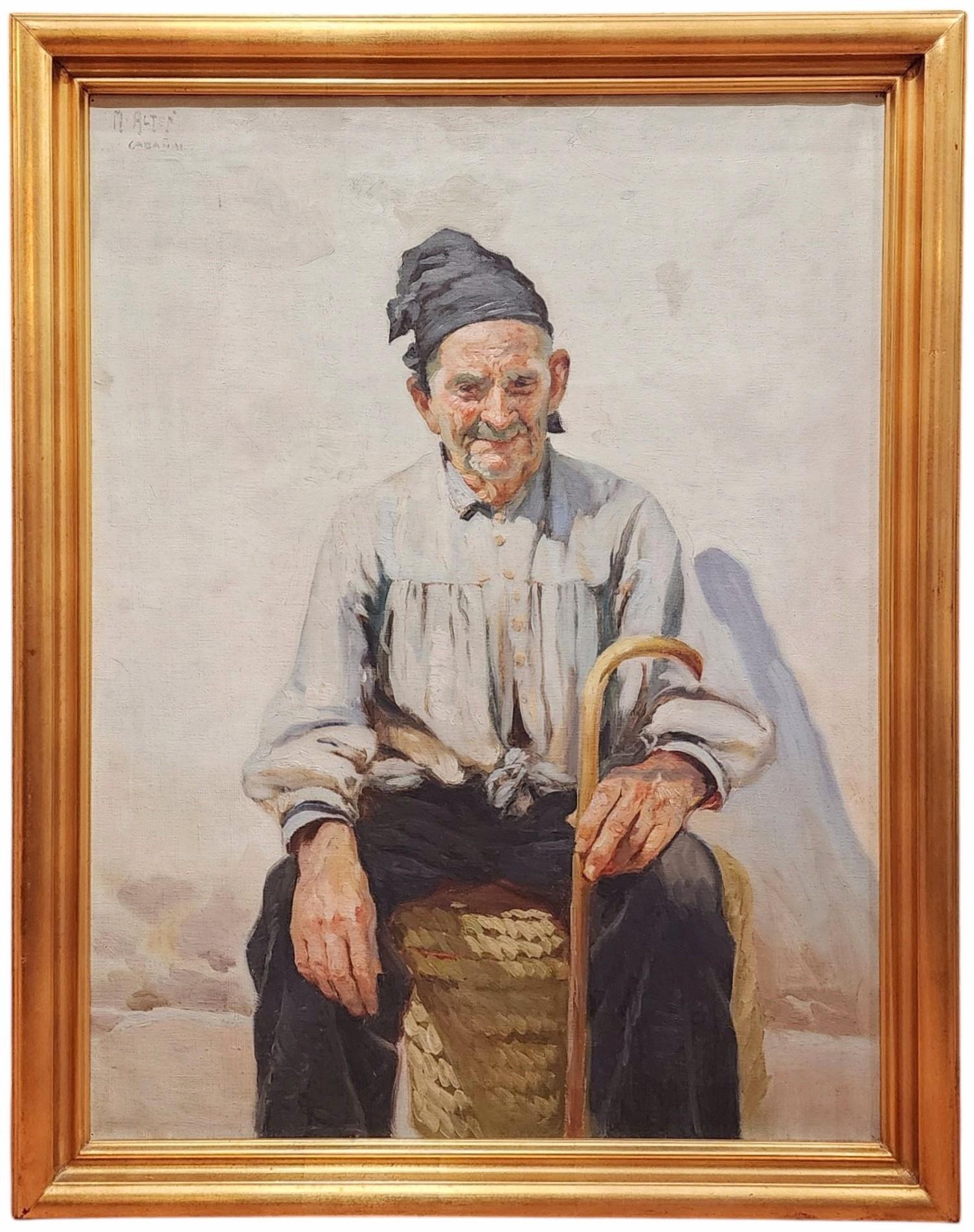 Portrait Painting di Mathias Alten - Un contadino valenciano, Cabanal, Spagna, Vecchio spagnolo, El Cabanyal