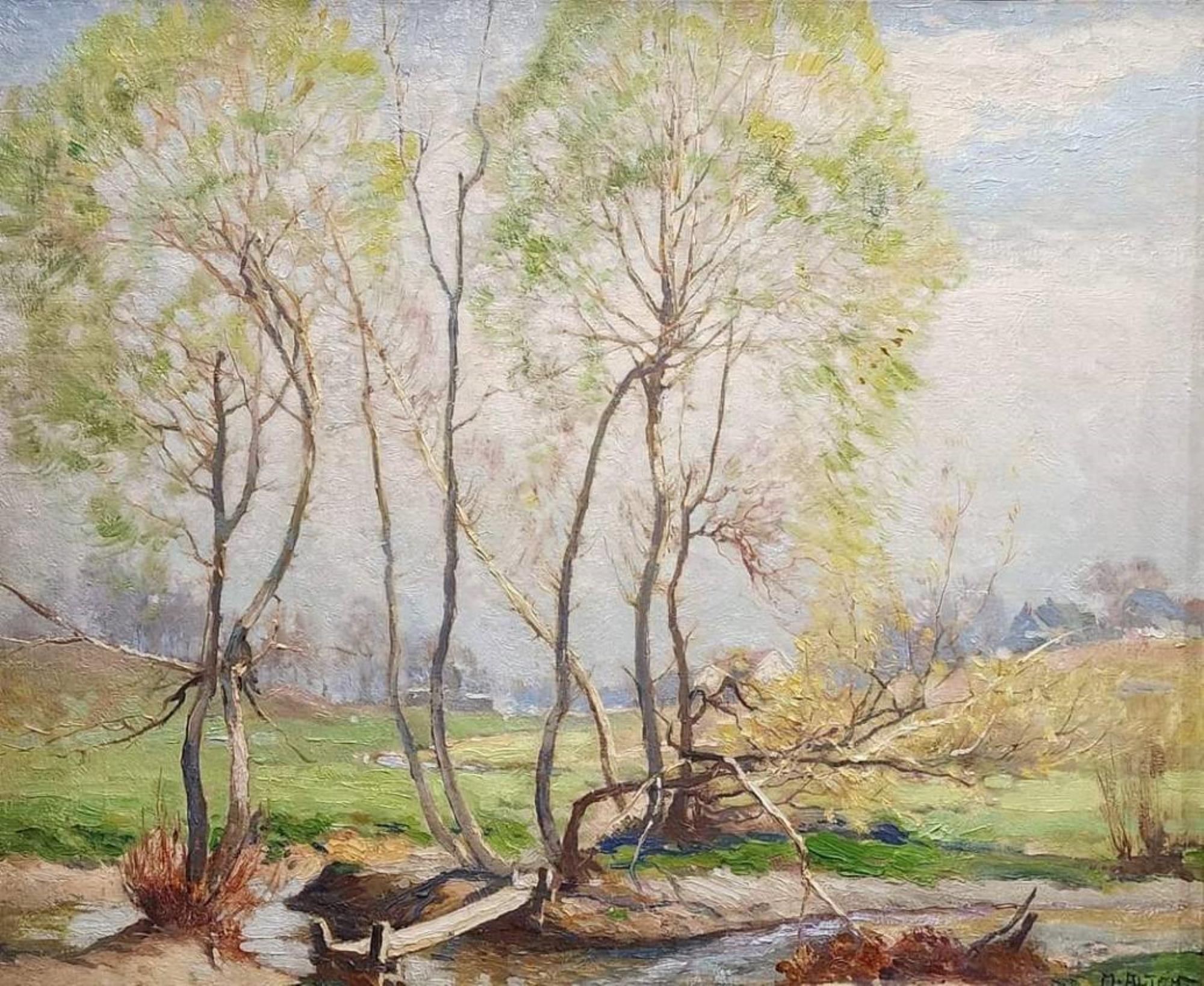 Primavera temprana, Decano de los pintores de Michigan, Artista de Grand Rapids, Paisaje de Michigan - Painting de Mathias Alten