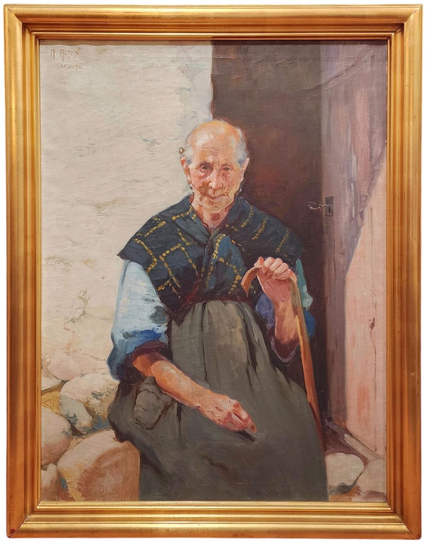 Mathias Alten Portrait Painting - Old Woman of Sagunto, 1920s Impressionist Portrait, Spanish Woman, Valencian