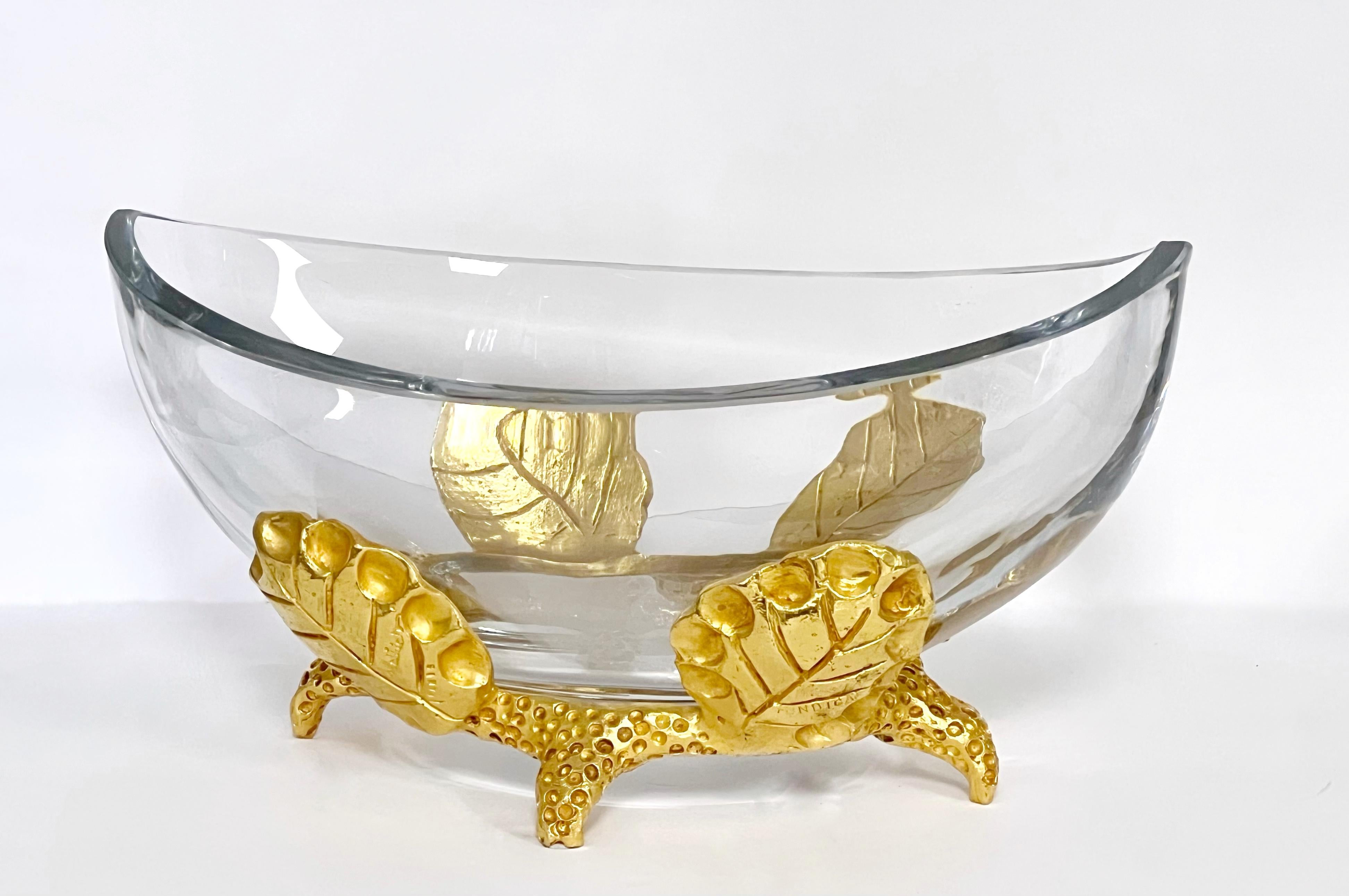 XXI secolo e contemporaneo Mathias for Fondica Ciotola di cristallo pesante in bronzo dorato 2001 in vendita