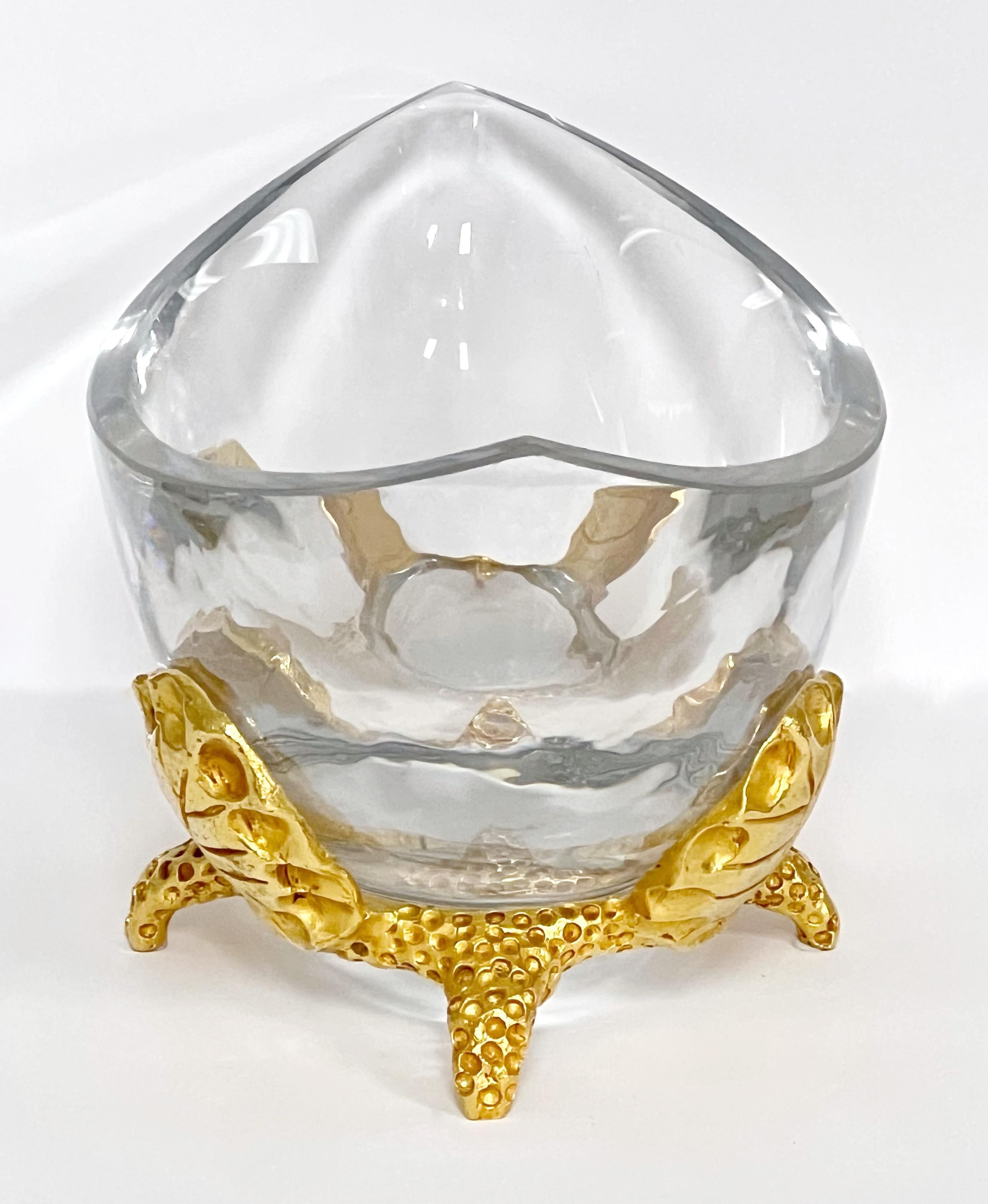 Bronzo Mathias for Fondica Ciotola di cristallo pesante in bronzo dorato 2001 in vendita