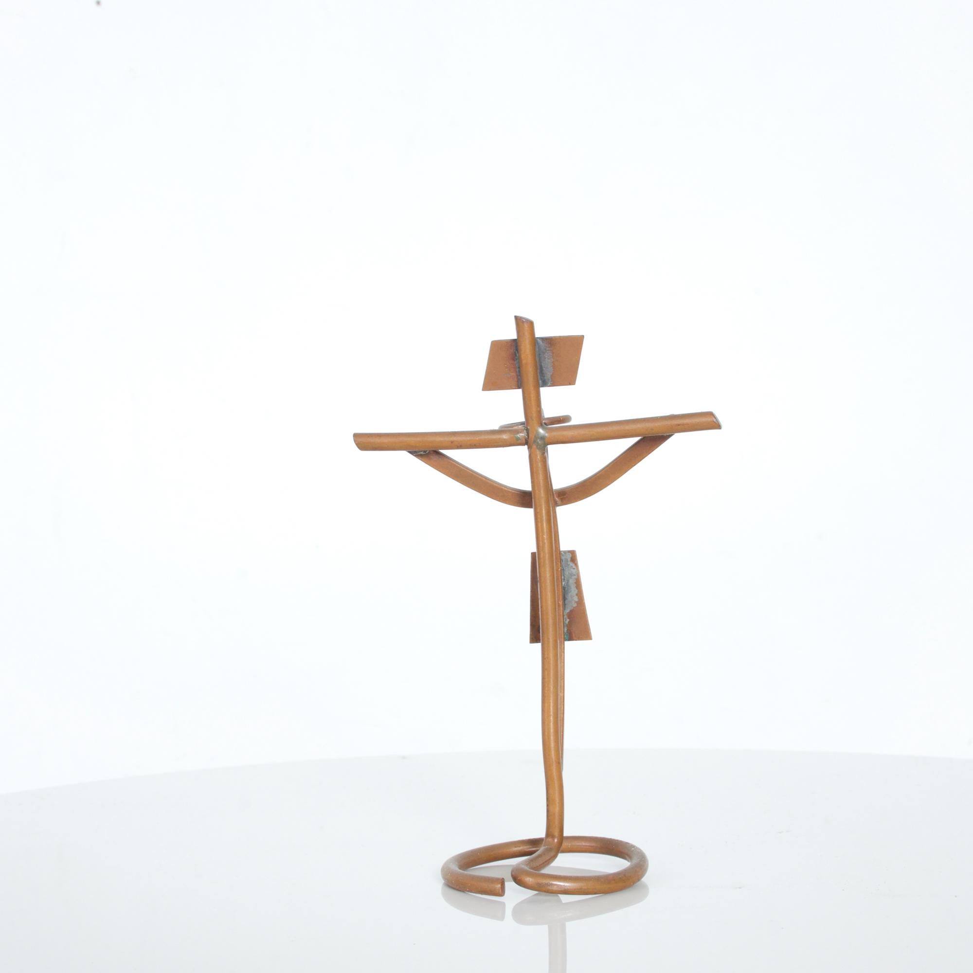 Mathias Goeritz Abstract Prayer Sculptural Crucifix Cross Copper & Silver In Good Condition In Chula Vista, CA
