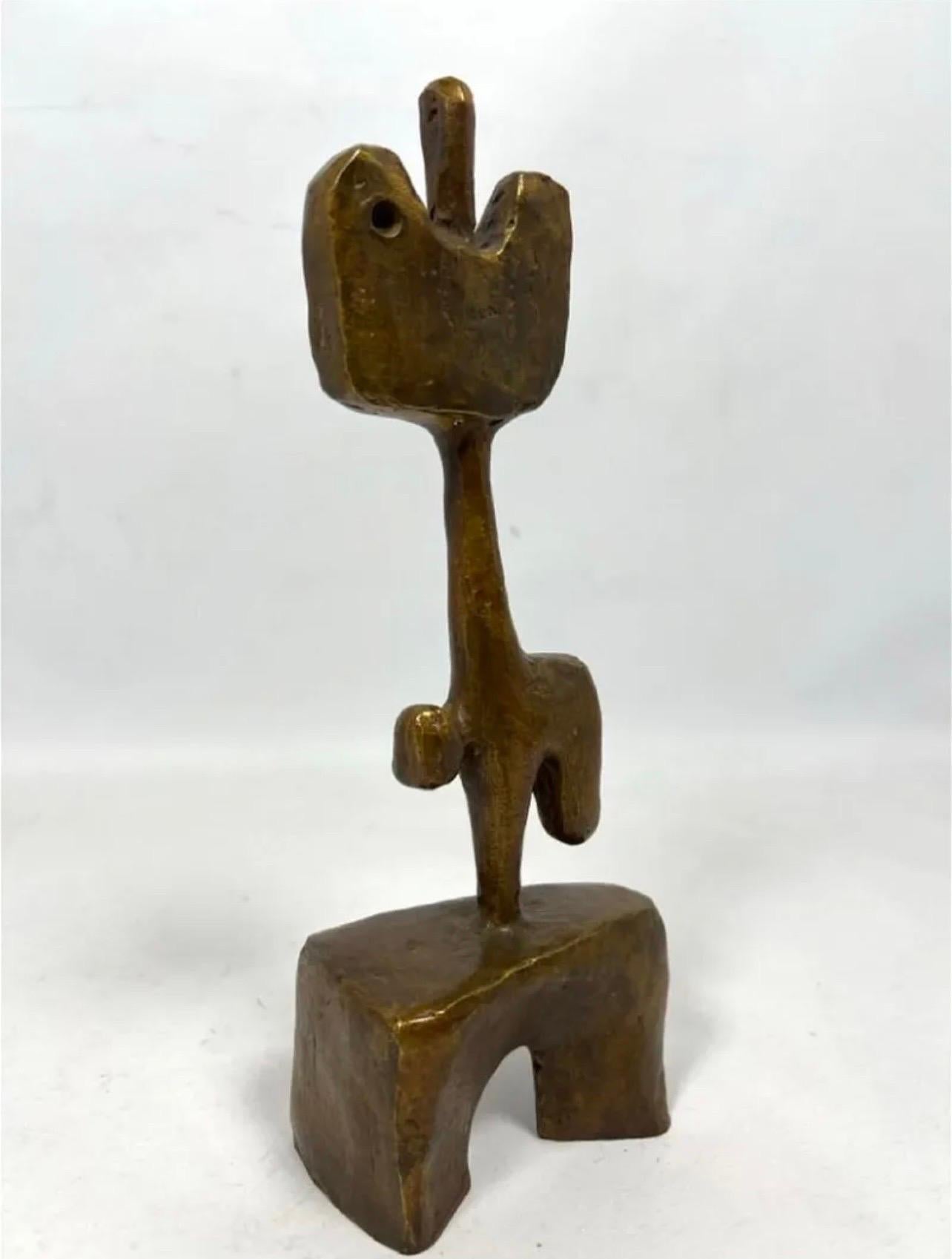 Mathias Goeritz (German Mexican, 1915-1990)
Bronze sculpture
Signed and numbered
Dimensions: (approximate) Height: 10 inches, Width: 4 inches, Depth: 2 inches.  
This is a cast bronze sculpture in an amorphous figure shape, quite heavy. Reminiscent