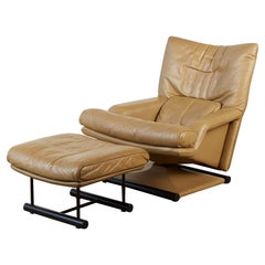 Retro Mathias Hoffmann for Rolf Benz Leather Lounge Chair and Ottoman