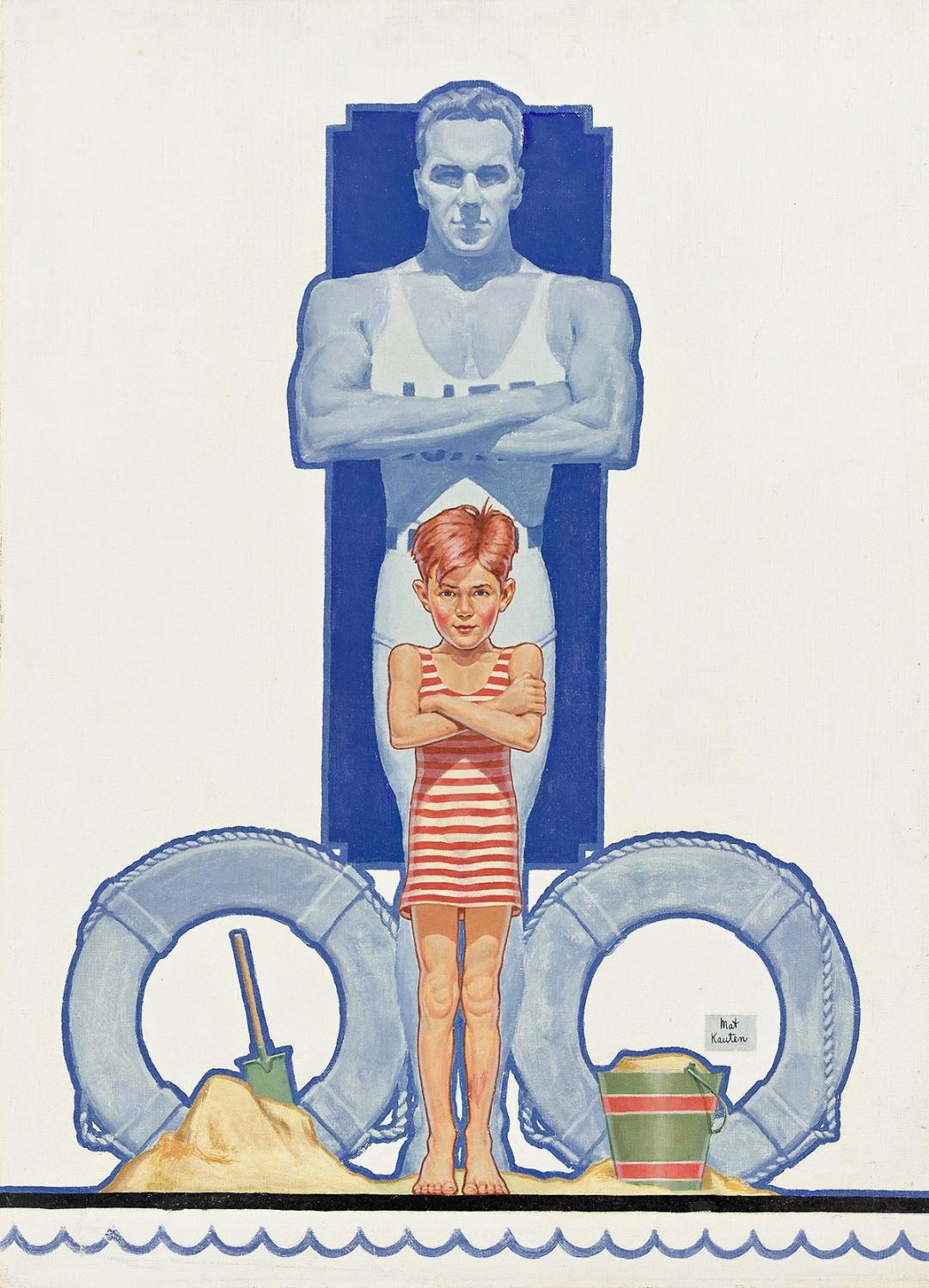 Lifeguard, Original Magazine Cover Illustration - Painting by Mathias Kauten
