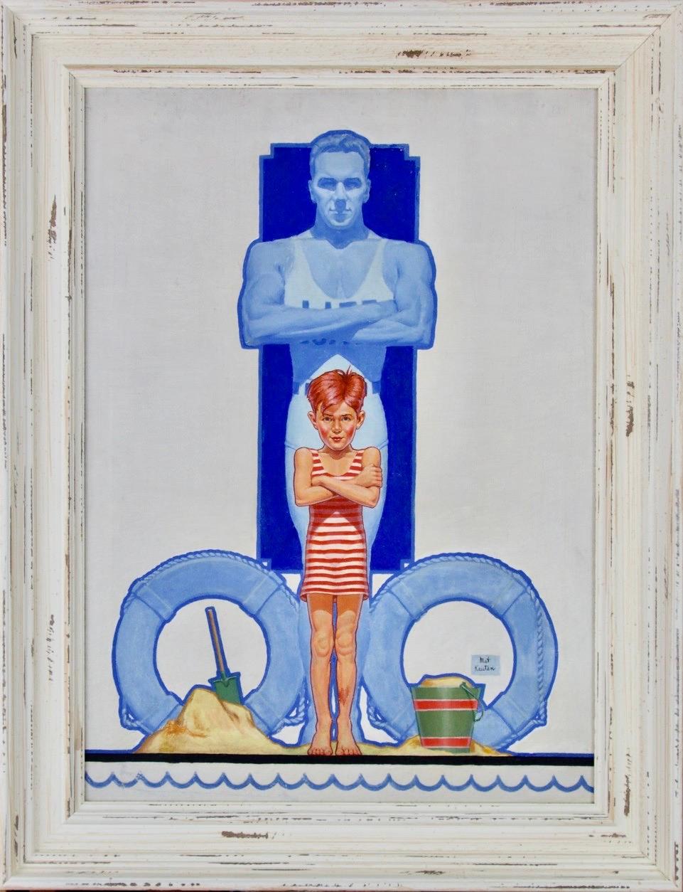Lifeguard, Original Magazine Cover Illustration - Gray Figurative Painting by Mathias Kauten