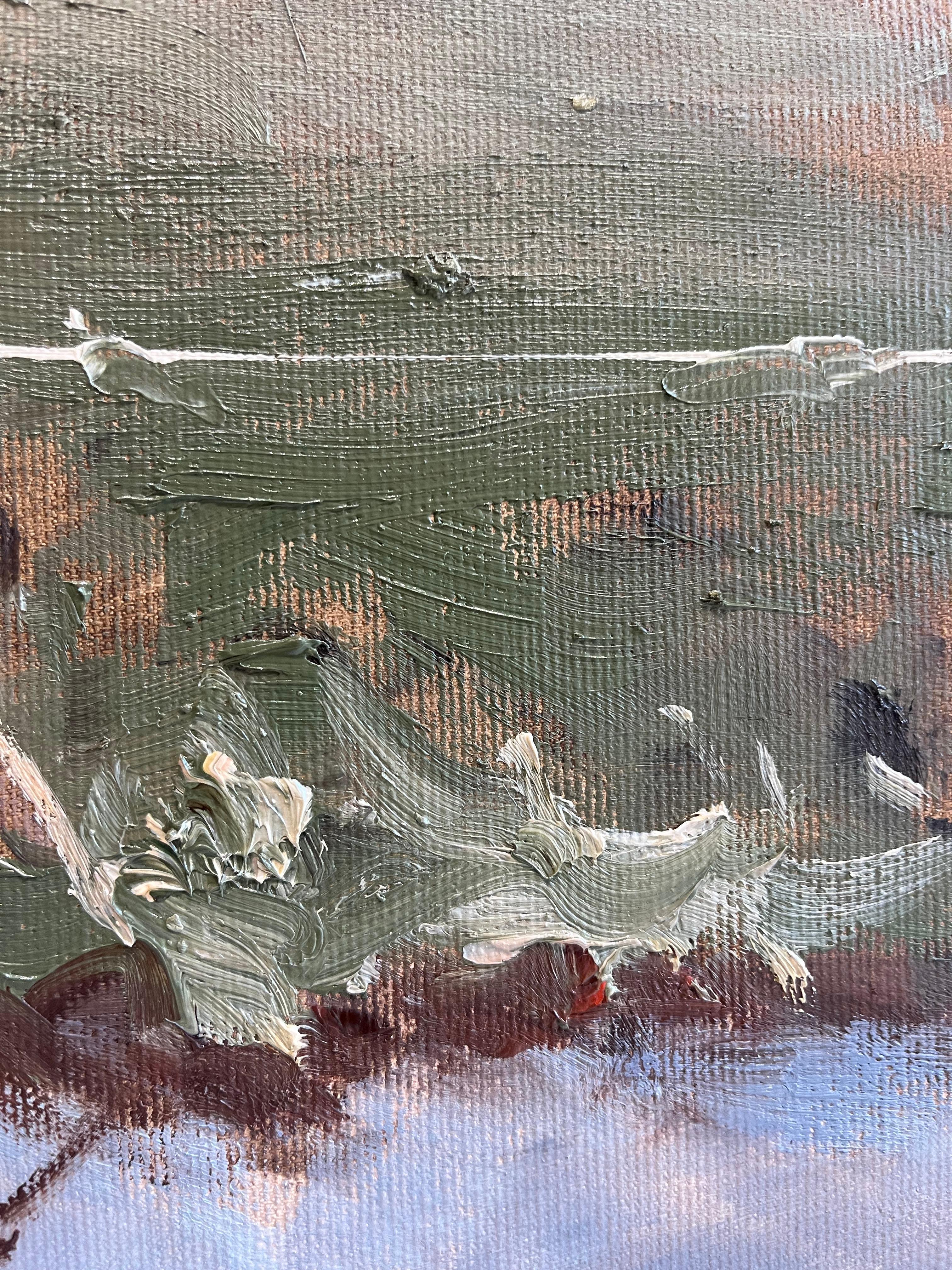 Paysage de marais impressionniste en plein air de Hambourg, Allemagne - Gris Abstract Painting par Mathias Meinel