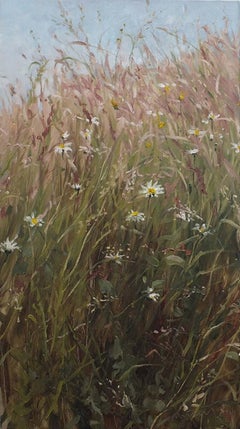 "Meadow with Marguerites V" Impressionist landscape of a field with daisies