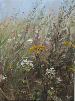 « Meadow with Tansy and Yarrow », plein air impressionniste, fleurs sauvages aux tons froids