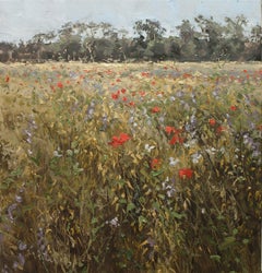 "Avena y amapola" Paisaje impresionista en plein air de un campo de flores silvestres