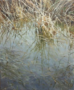 "Pond Shorel" Paysage aquatique impressionniste en plein air du rivage d'un étang