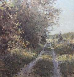 "Luce di settembre" Quadro plein air impressionista di strada sterrata in autunno-Europa