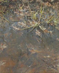 Paysage aquatique impressionniste en plein air « Swamp XV » aux tons froids