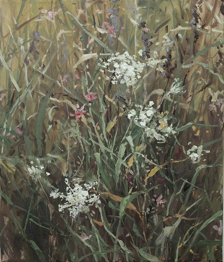 Mathias Meinel Landscape Painting - "Wild Carrot" Impressionist plein air landscape painting of wildflowers