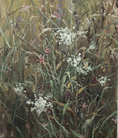 "Zanahoria silvestre" Pintura paisajista impresionista plein air de flores silvestres