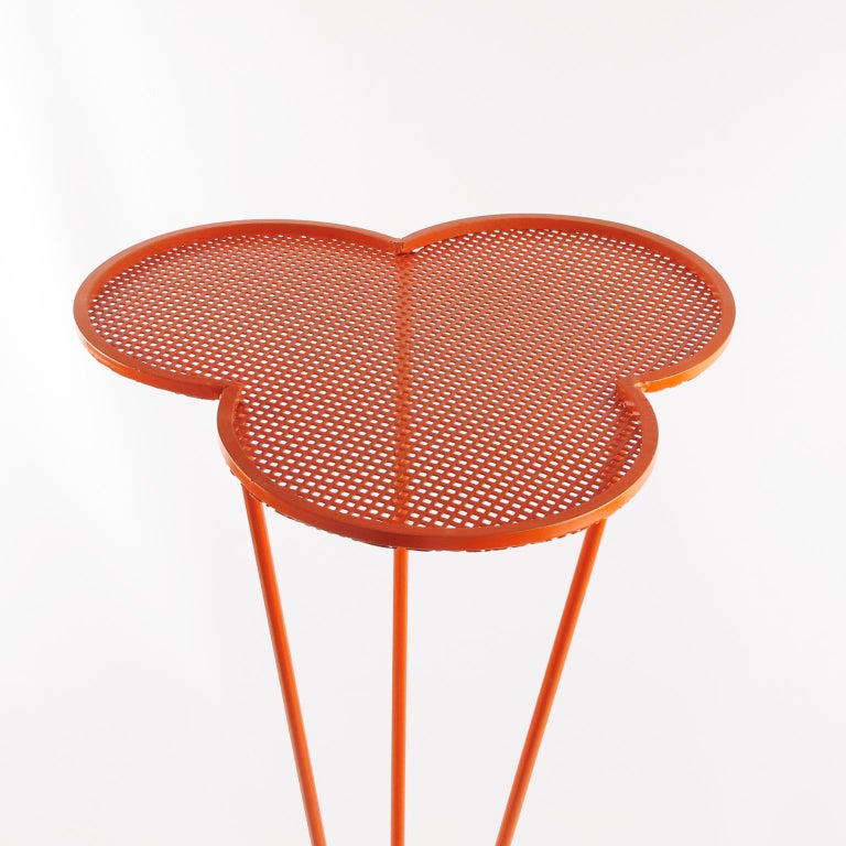 Mathieu Mategot 1950s Orange Perforated Metal Pedestal Tall Side Table