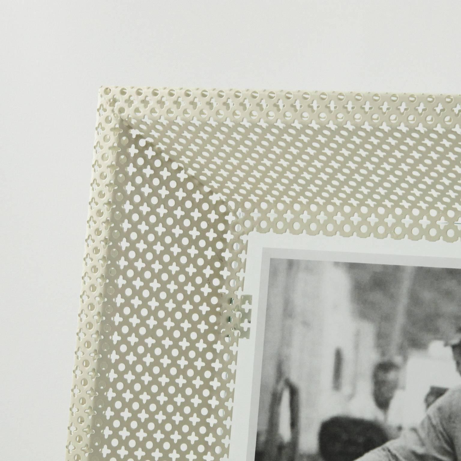 French Mathieu Mategot 1950s White Perforated Metal Picture Photo Frame