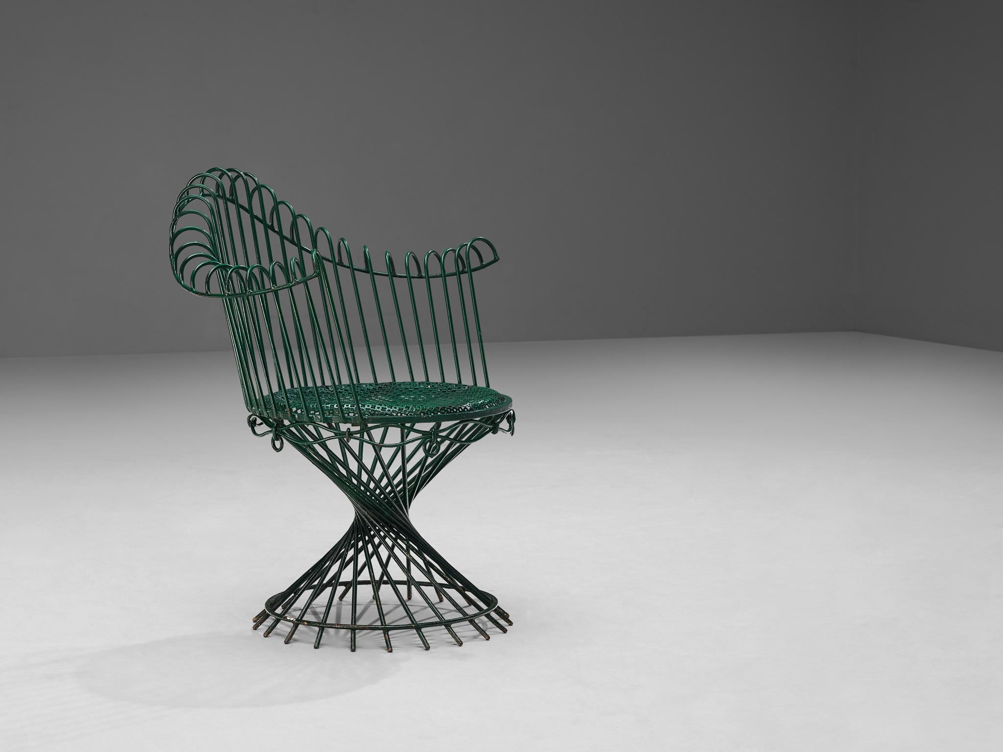 Mid-Century Modern Mathieu Mategot 'Anthéor' Armchair in Green Lacquered Iron  For Sale