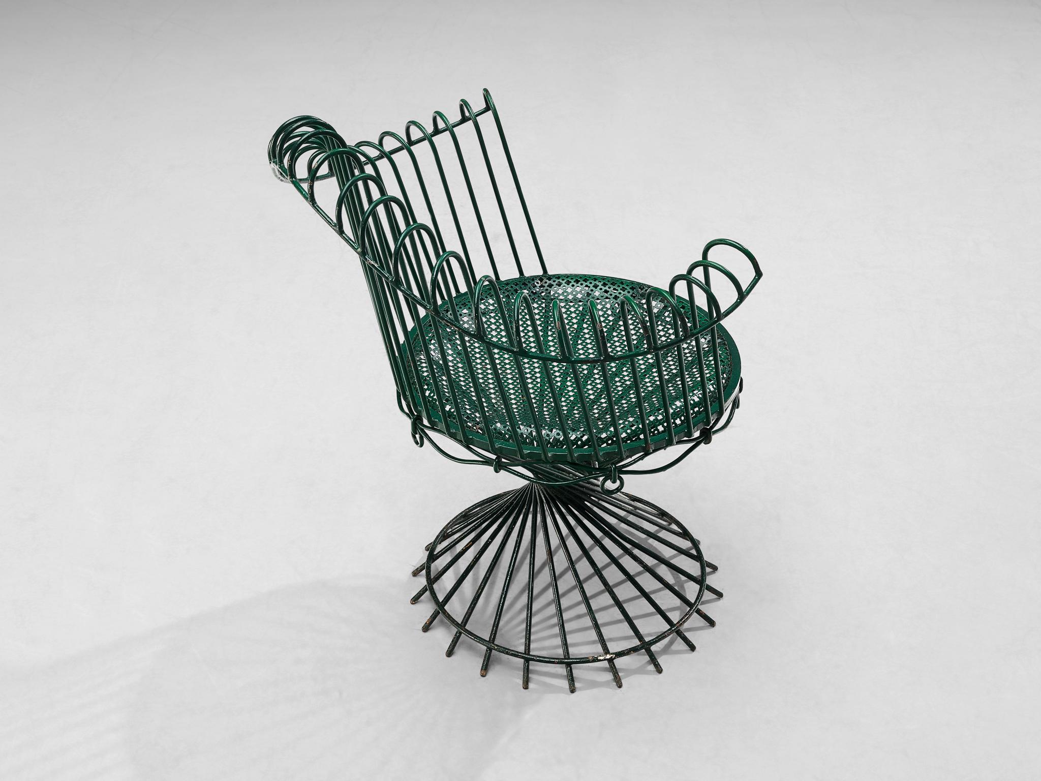 French Mathieu Mategot 'Anthéor' Armchair in Green Lacquered Iron  For Sale