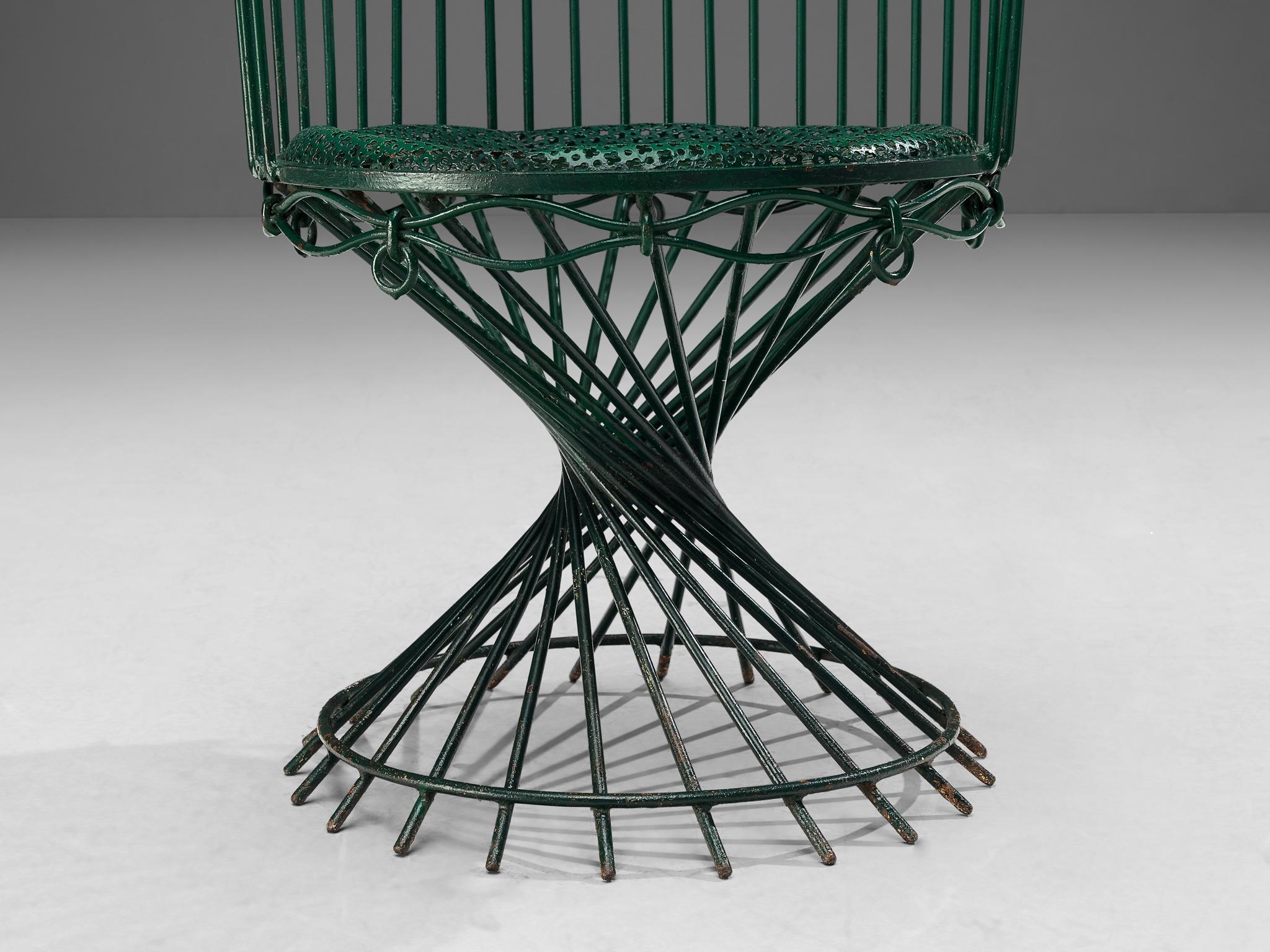 Wrought Iron Mathieu Mategot 'Anthéor' Armchair in Green Lacquered Iron  For Sale