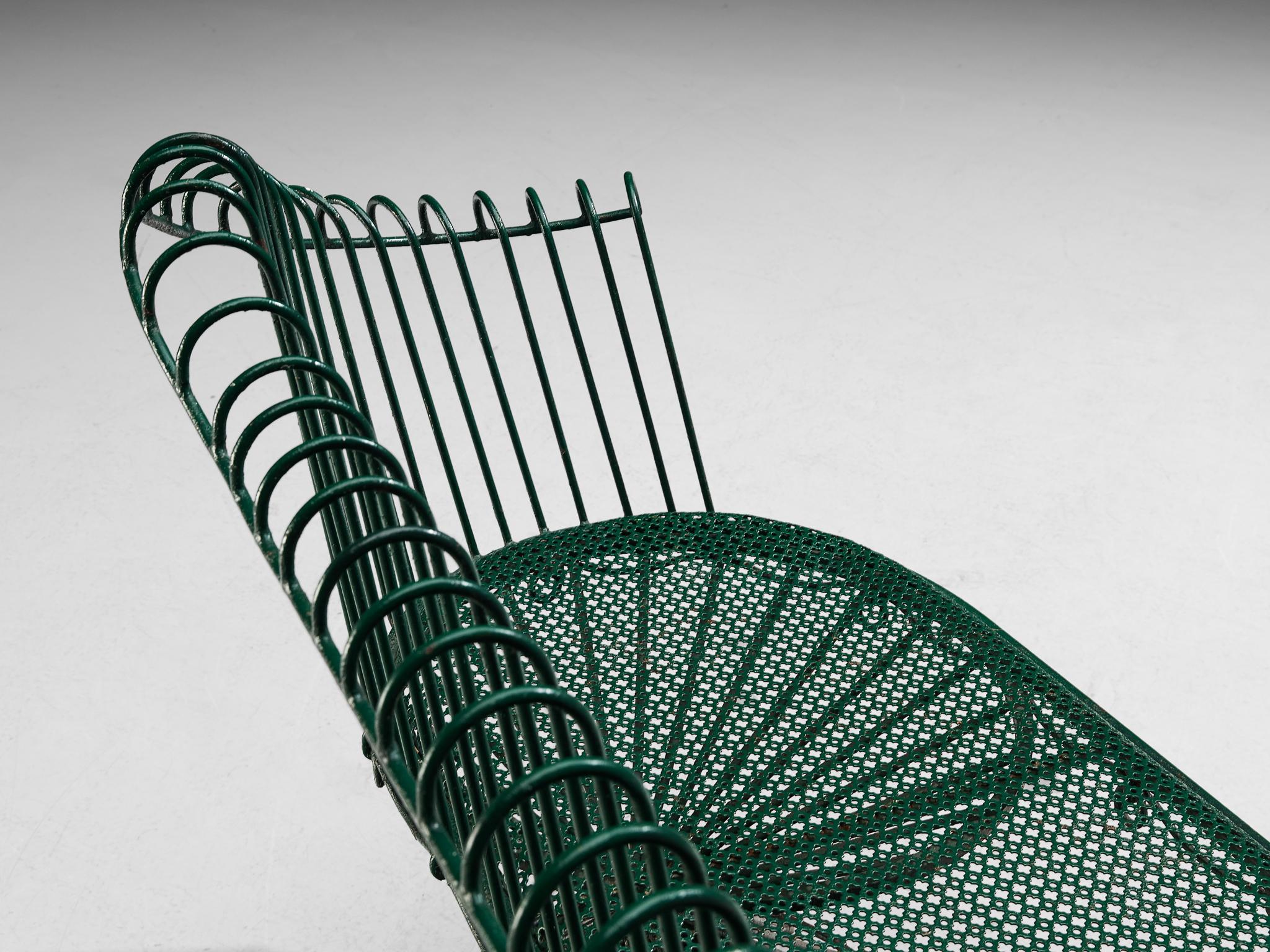 Mathieu Matégot 'Anthéor' Bench in Green Lacquered Wrought Iron For Sale 3