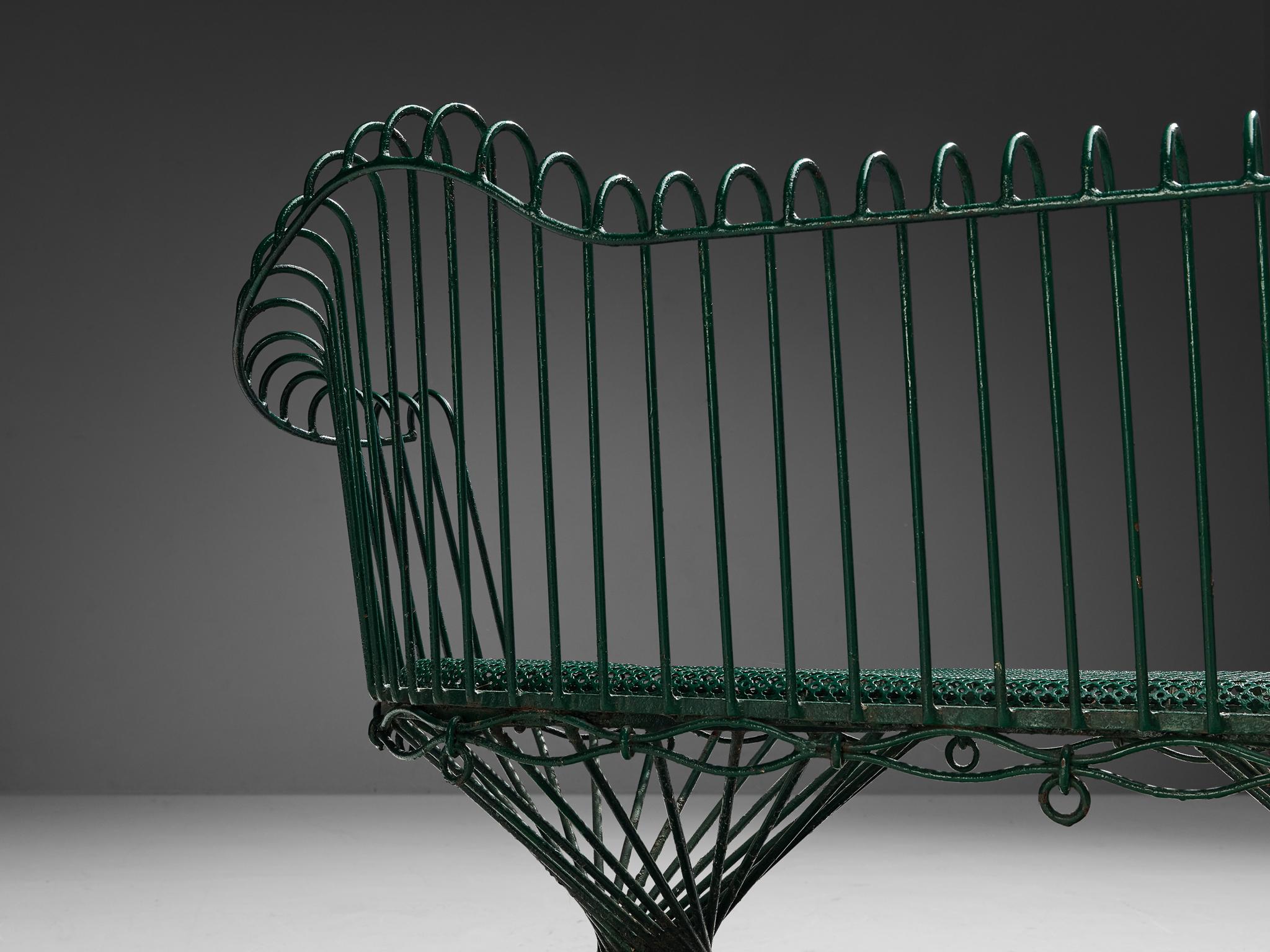 Mathieu Matégot 'Anthéor' Bench in Green Lacquered Wrought Iron For Sale 4