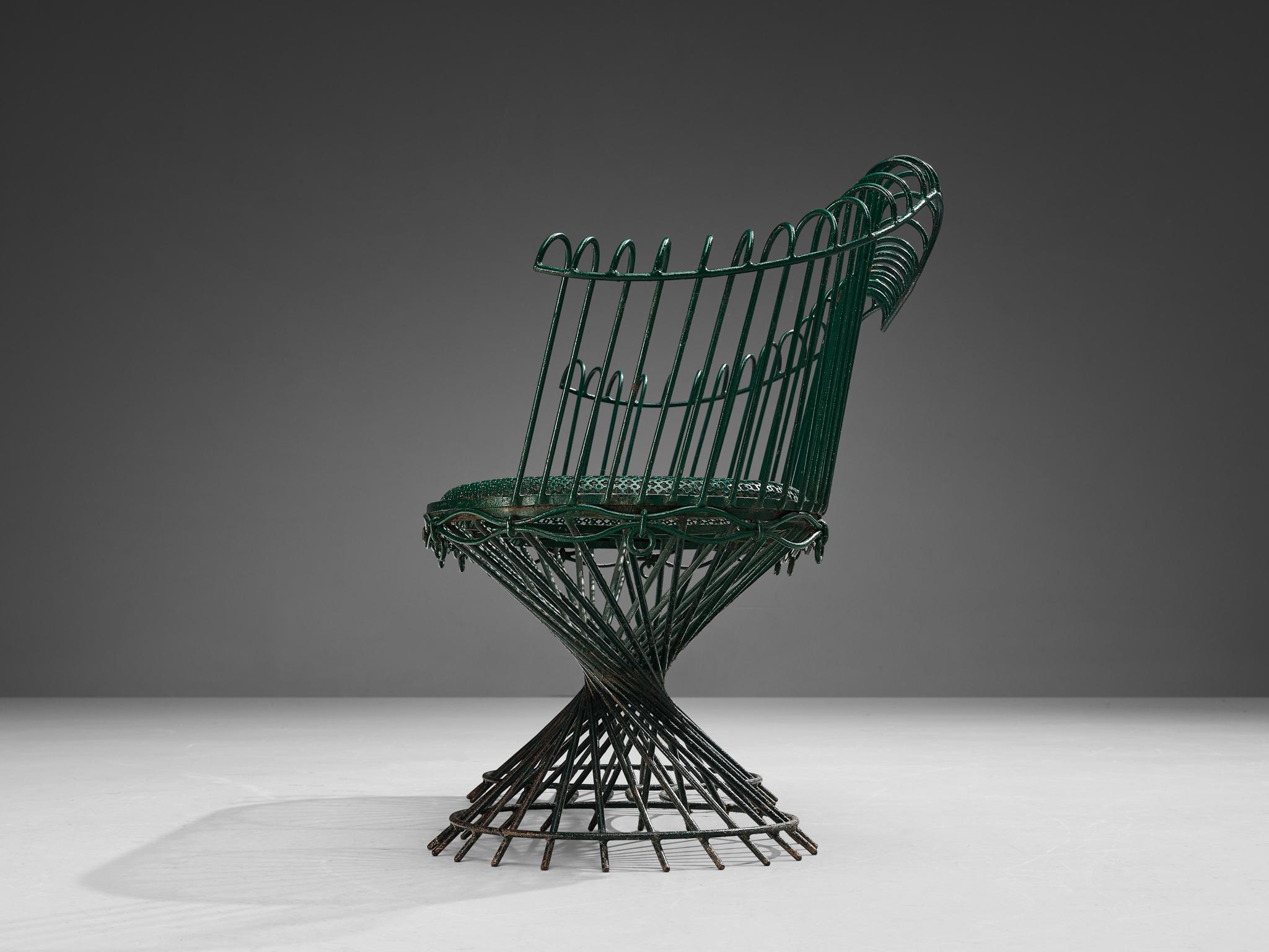 Mathieu Matégot 'Anthéor' Bench in Green Lacquered Wrought Iron For Sale 5