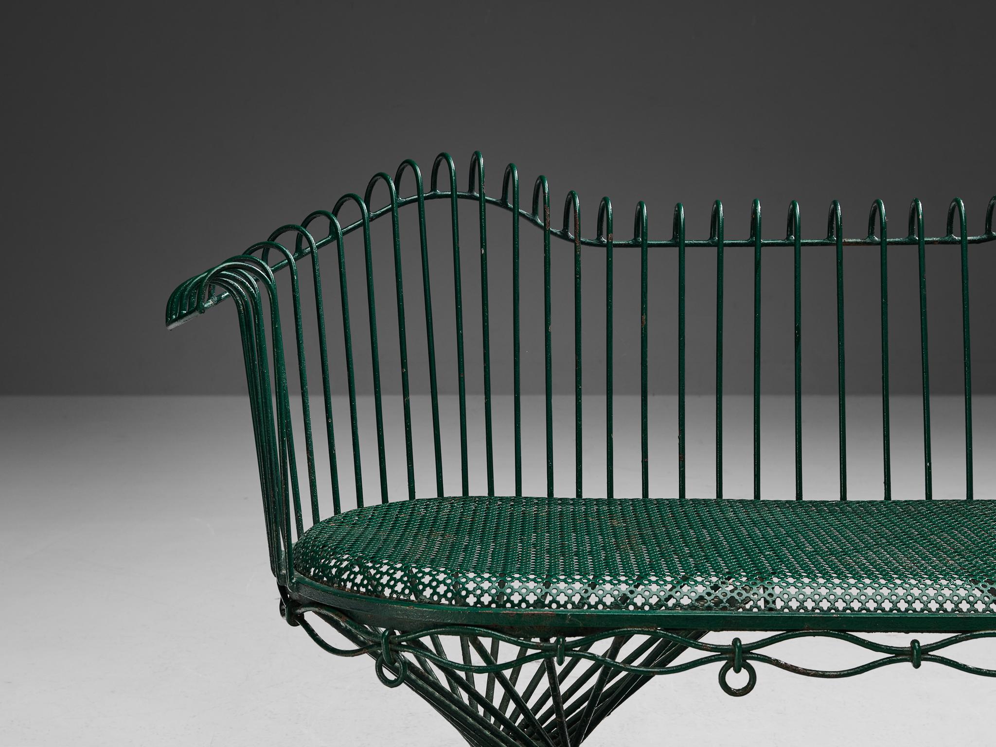 Mathieu Matégot 'Anthéor' Bench in Green Lacquered Wrought Iron For Sale 6