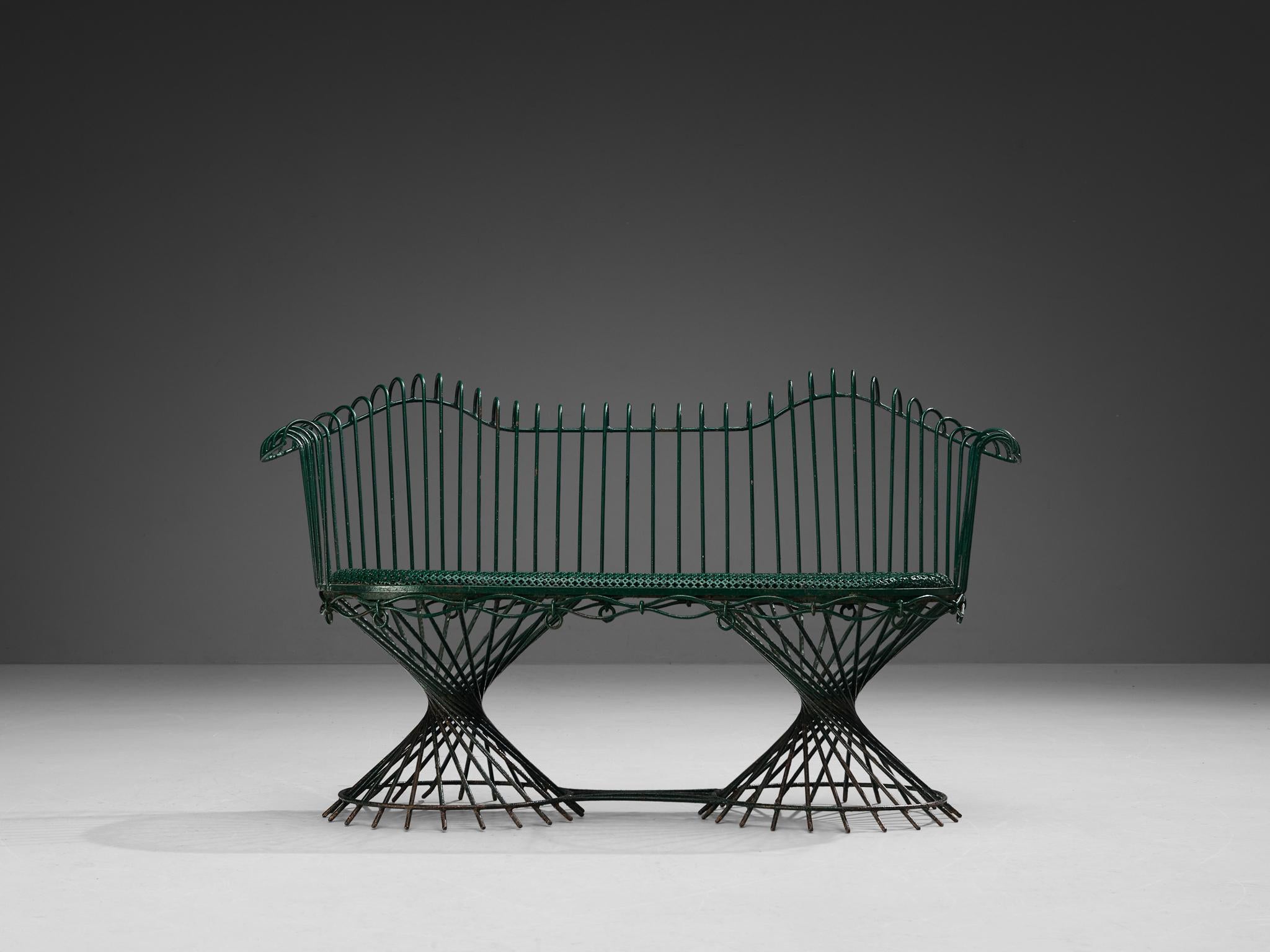Mathieu Matégot 'Anthéor' Bench in Green Lacquered Wrought Iron For Sale 2