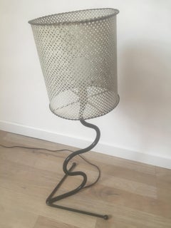 Mathieu Mategot Black and White Perforated Metal Table Lamp, French, 1950s
