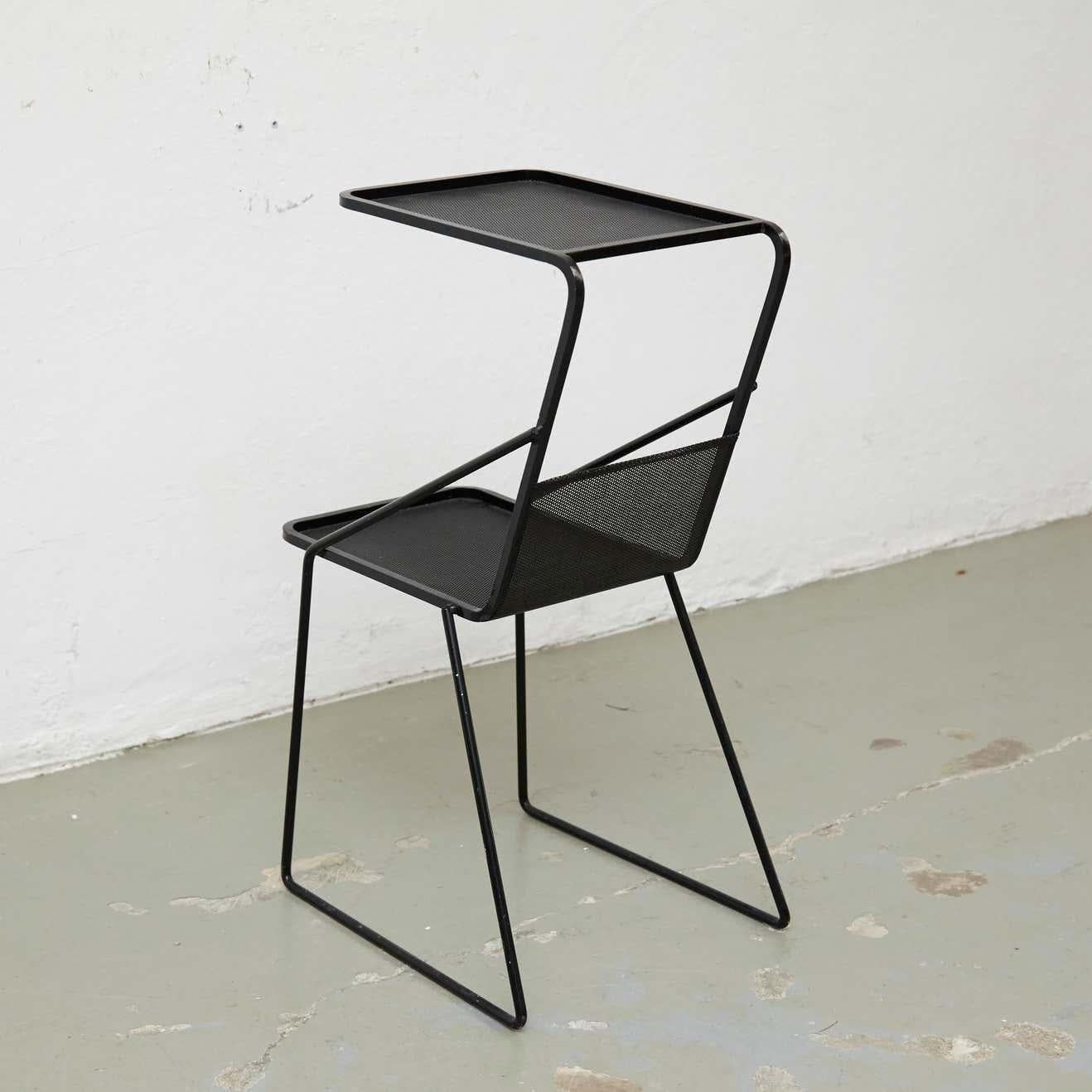 Mid-Century Modern Mathieu Matégot Black Coffee Table / Telephone Holder, circa 1950 For Sale