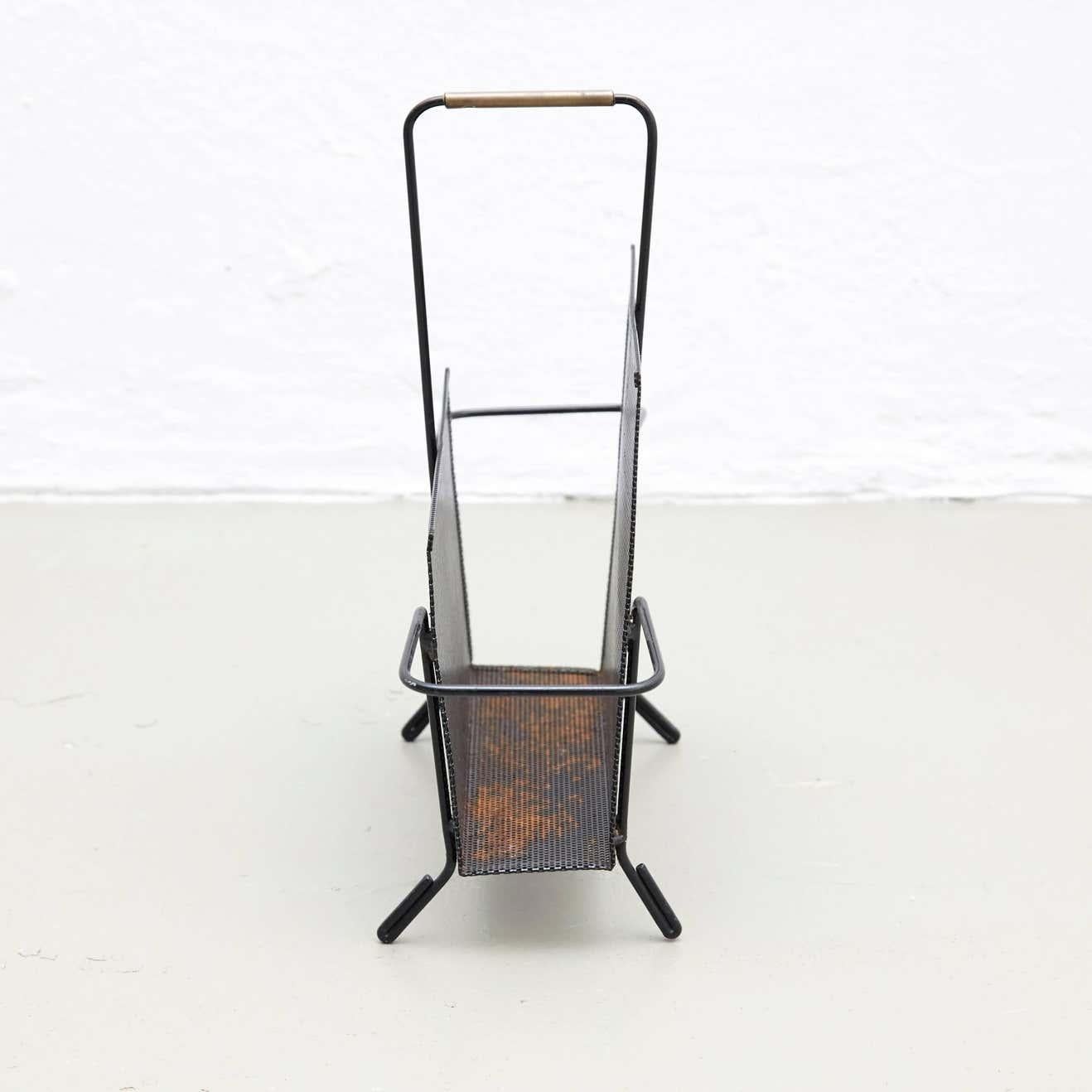 Mid-Century Modern Mathieu Matégot Black Lacquered Metal Magazine Holder, circa 1950 For Sale