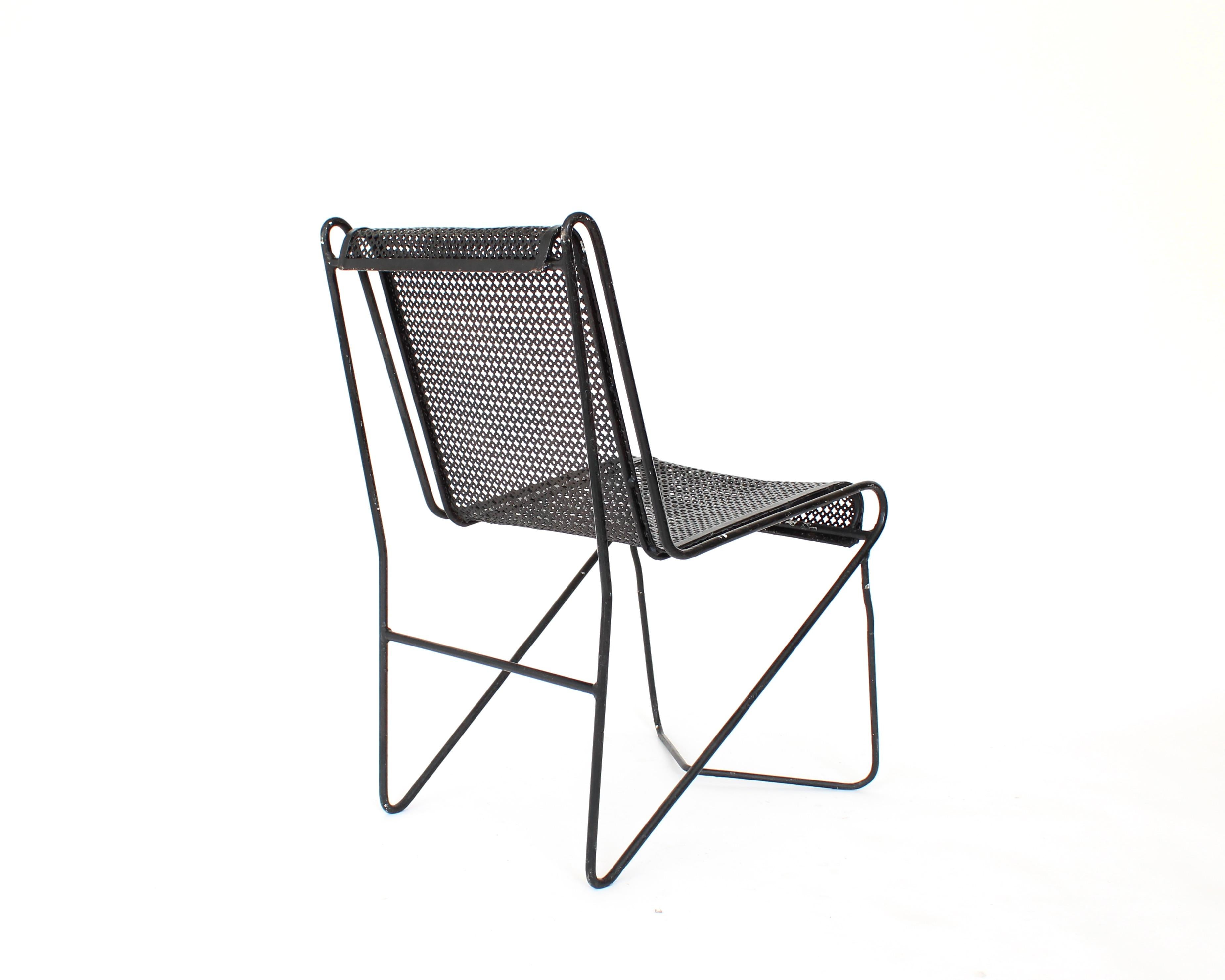 French Mathieu Mategot Black Perforated Metal Side Chair France circa 1953