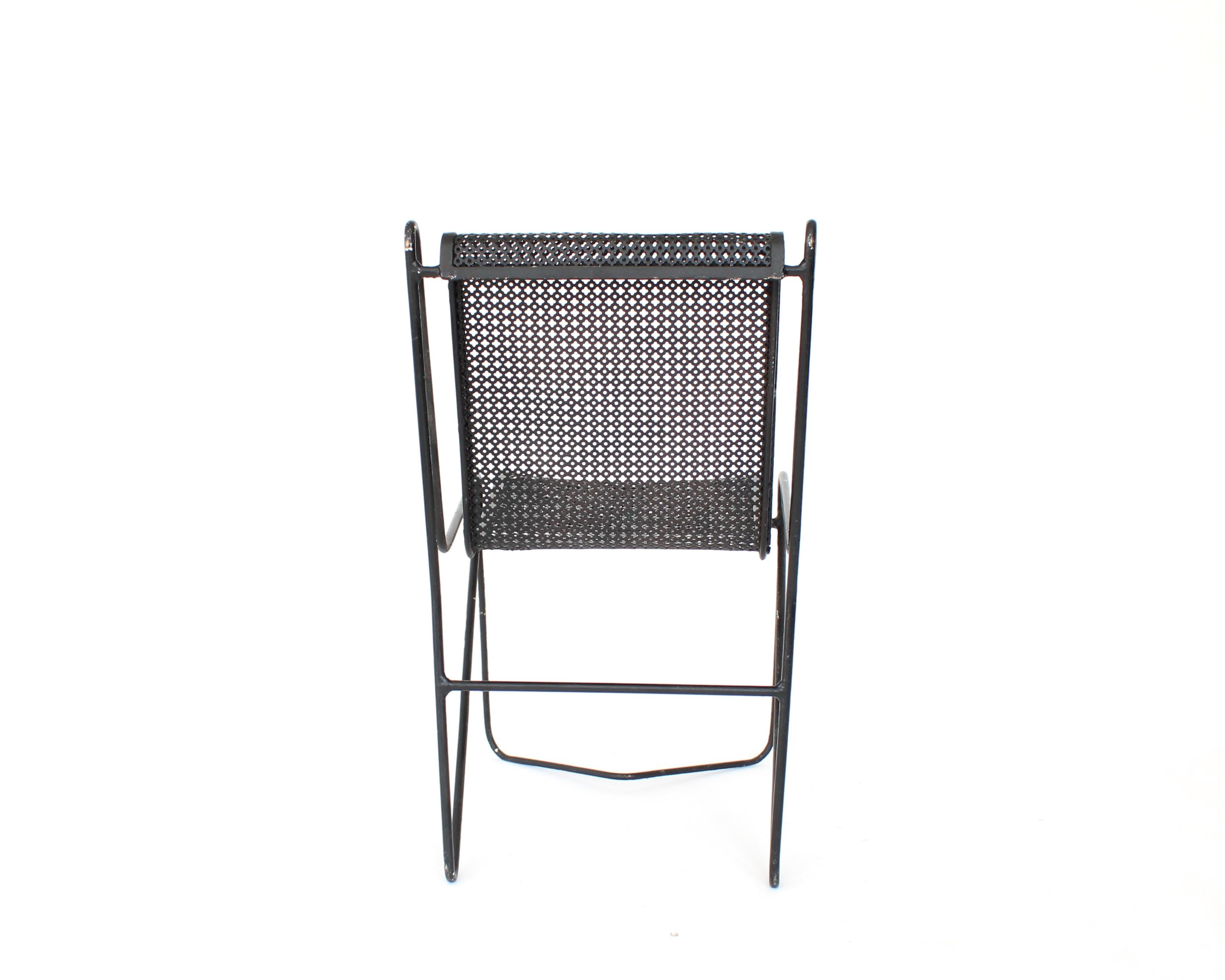 Mathieu Mategot Black Perforated Metal Side Chair France circa 1953 In Good Condition In Chicago, IL