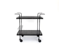 Mathieu Mategot Black Perforated Steel Bar Cart France c1950