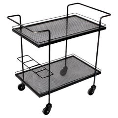 Mathieu Mategot Black Perforated Steel Bar Cart France c1950