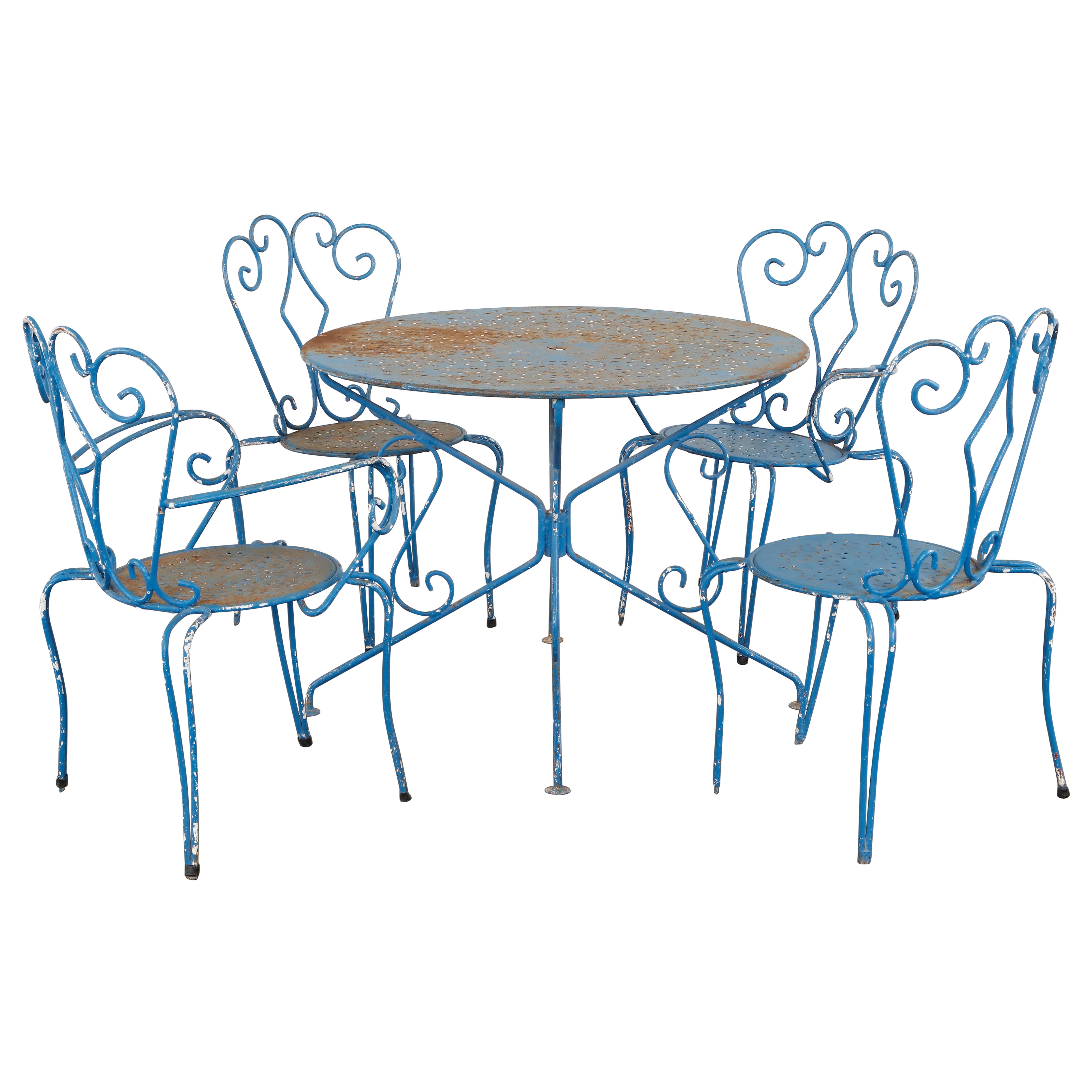 A. Mathieu, Set da pranzo blu traforato per esterni, anni '50