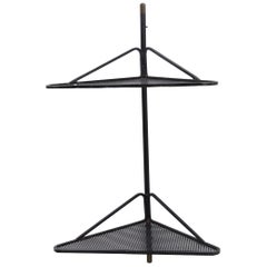 Mathieu Matégot Brass and Black Metal French Corner Shelf, circa 1950