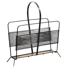 Mathieu Matégot Brass and Black Metal French Harpers Magazine Rack, circa 1950
