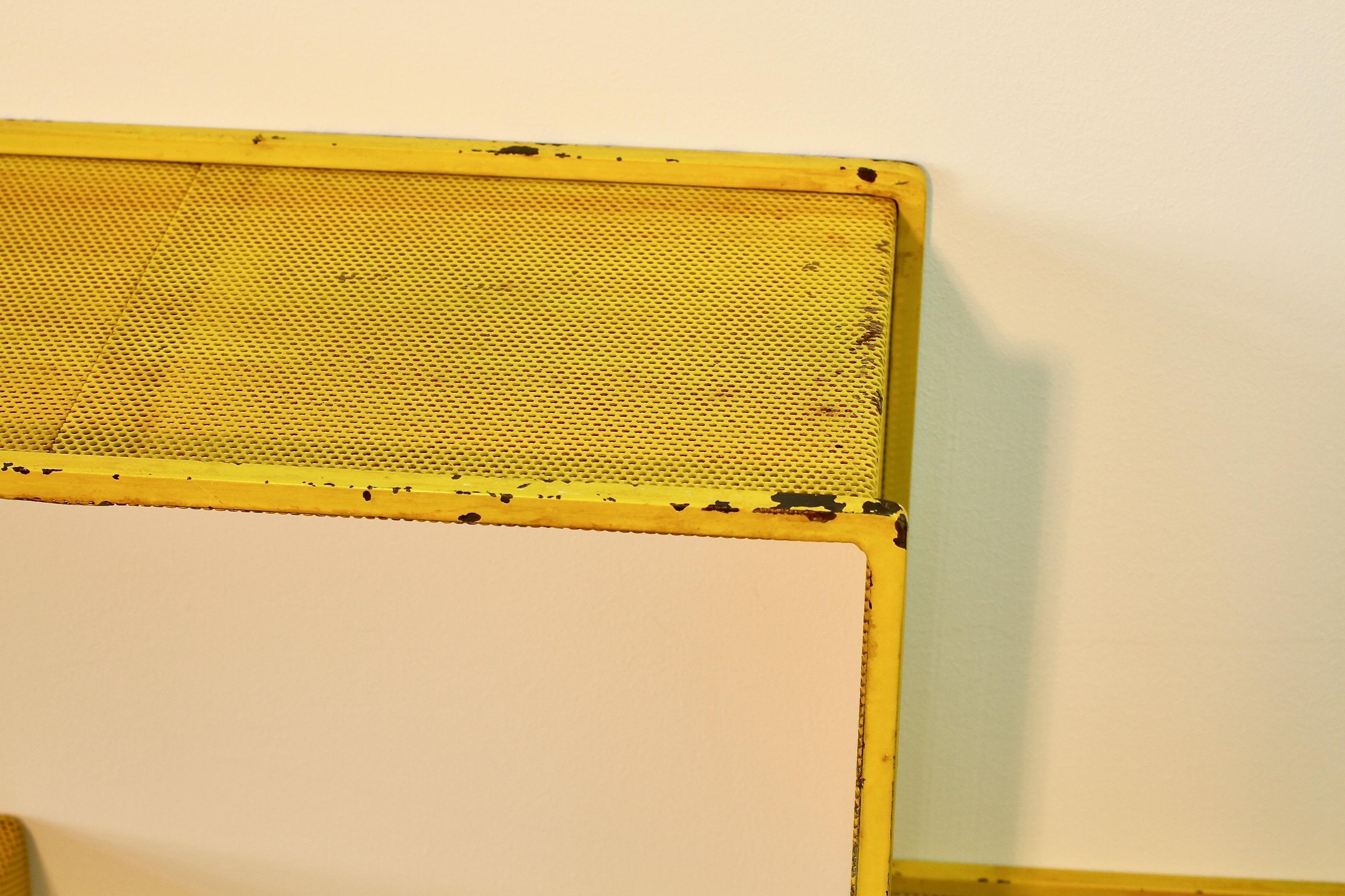 Unknown Industrial Vintage Mid-Century Perforated Yellow Metal Bookshelf or Shelves
