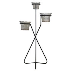 Mathieu Matégot Documented Metal Plant Stand and Planters, France, 1950s
