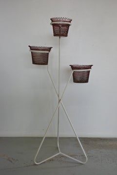 Mathieu Matégot Documented Metal Plant Stand and Planters, France, 1950s