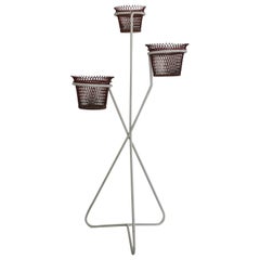 Mathieu Matégot Documented Metal Plant Stand and Planters, France, 1950s