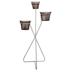 Vintage Mathieu Matégot Documented Metal Plant Stand and Planters, France, 1950s