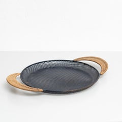 Mathieu Matégot Enameled Metal Tray with Rattan Design, France, 1950