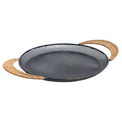 Mathieu Matégot Enameled Metal Tray with Rattan Design, France, 1950