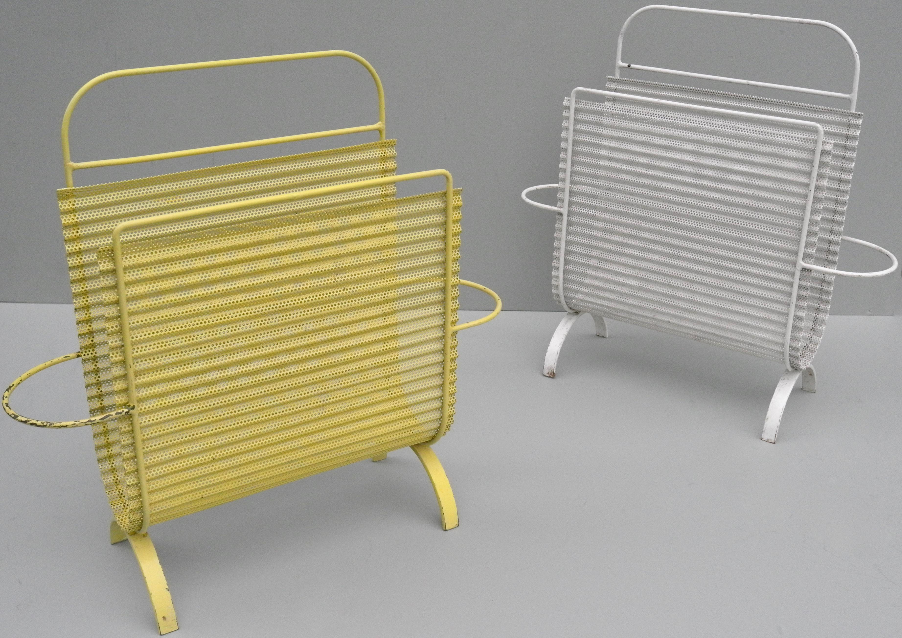 Mathieu Matégot Folded Yellow and White Metal Magazine Holders, France 1950s For Sale 4