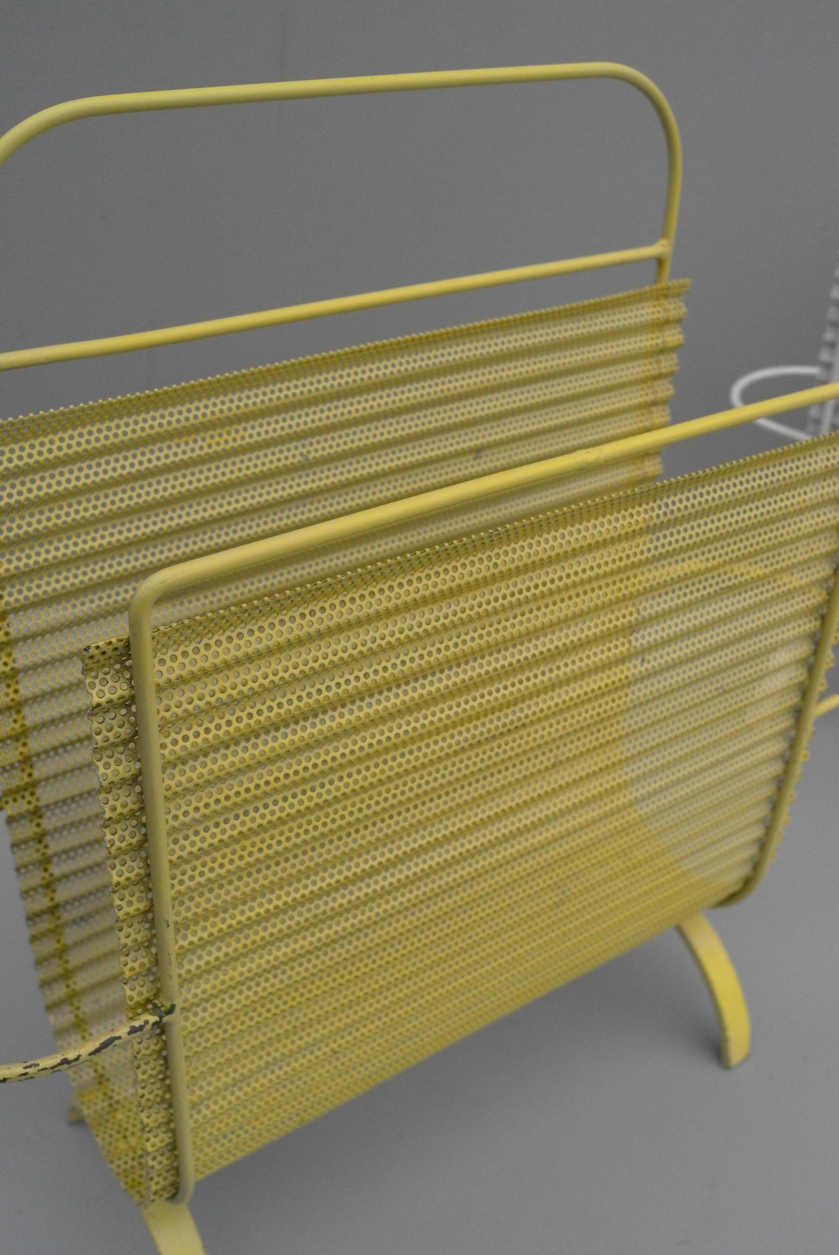 Mid-20th Century Mathieu Matégot Folded Yellow and White Metal Magazine Holders, France 1950s For Sale