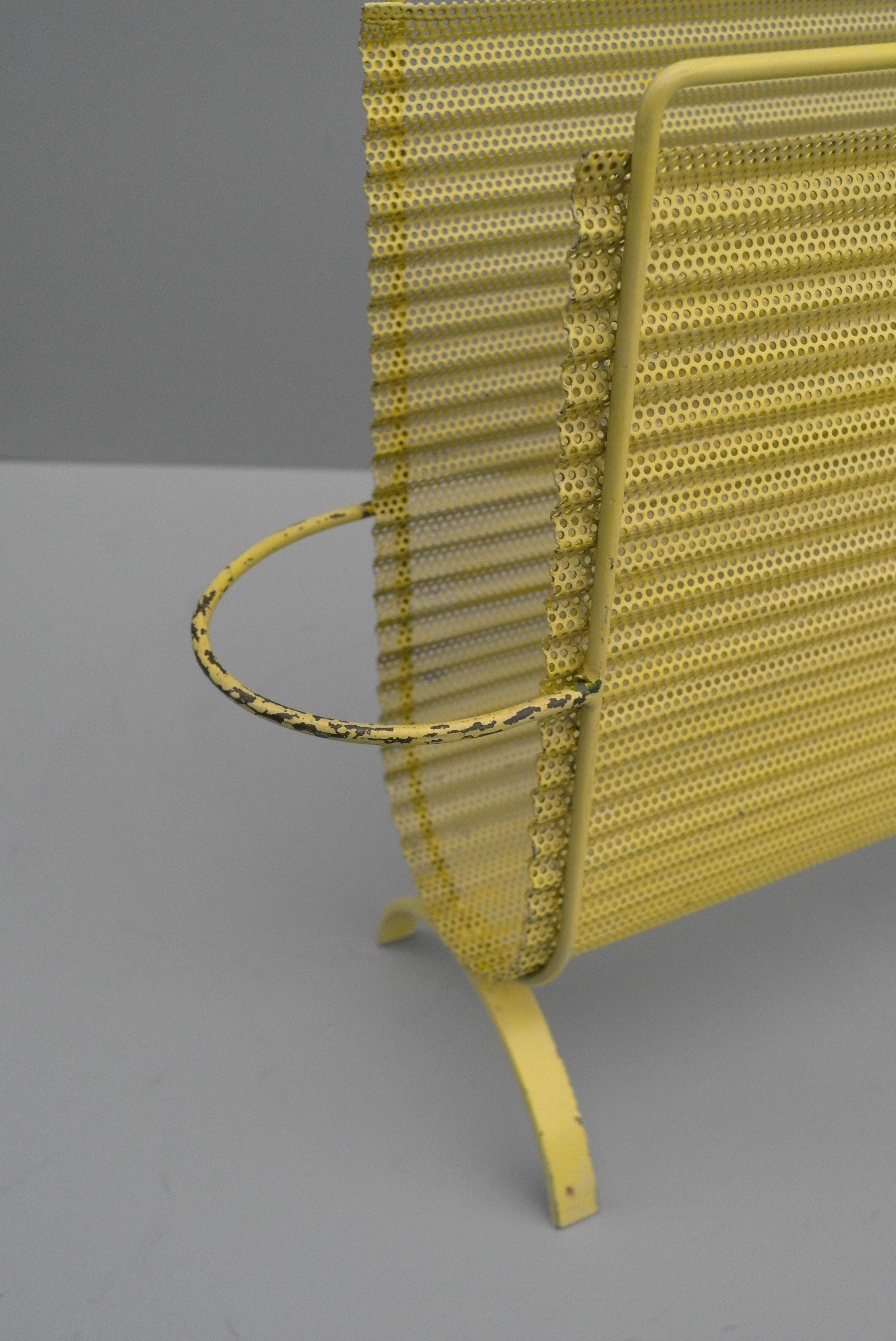 Mathieu Matégot Folded Yellow and White Metal Magazine Holders, France 1950s For Sale 1