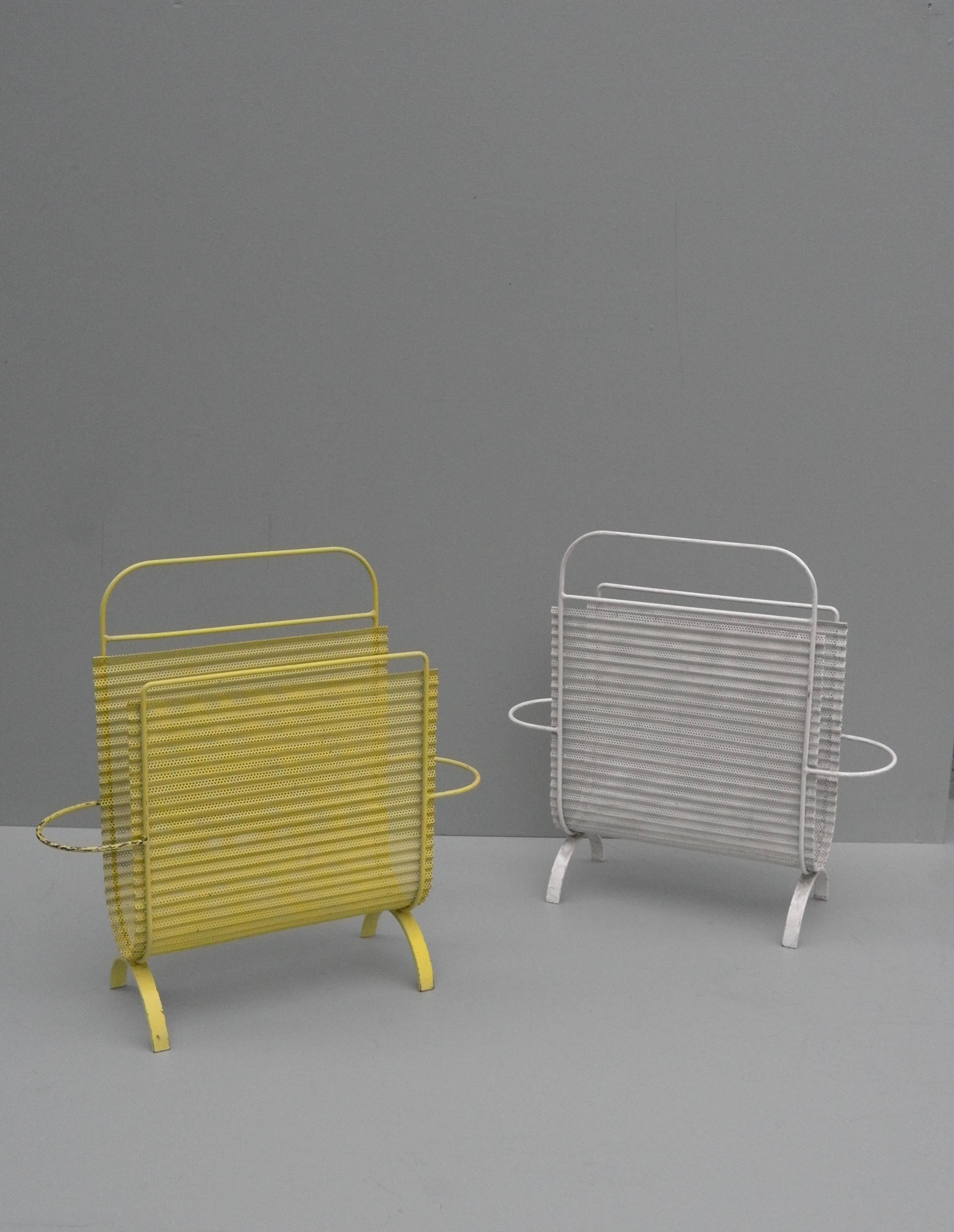 Mathieu Matégot Folded Yellow and White Metal Magazine Holders, France 1950s For Sale 3
